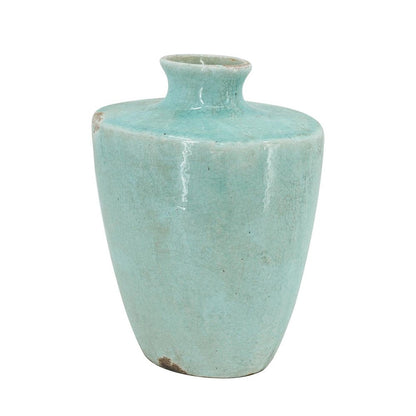 12" Aqua Terracotta Crackle Glaze Round Table Vase HomeRoots