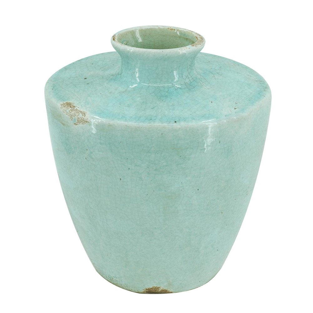 12" Aqua Terracotta Crackle Glaze Round Table Vase HomeRoots