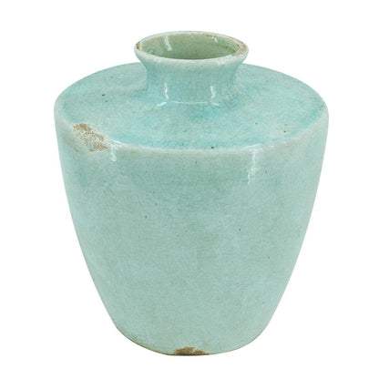 12" Aqua Terracotta Crackle Glaze Round Table Vase HomeRoots