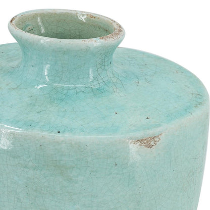 12" Aqua Terracotta Crackle Glaze Round Table Vase HomeRoots