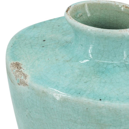 12" Aqua Terracotta Crackle Glaze Round Table Vase HomeRoots
