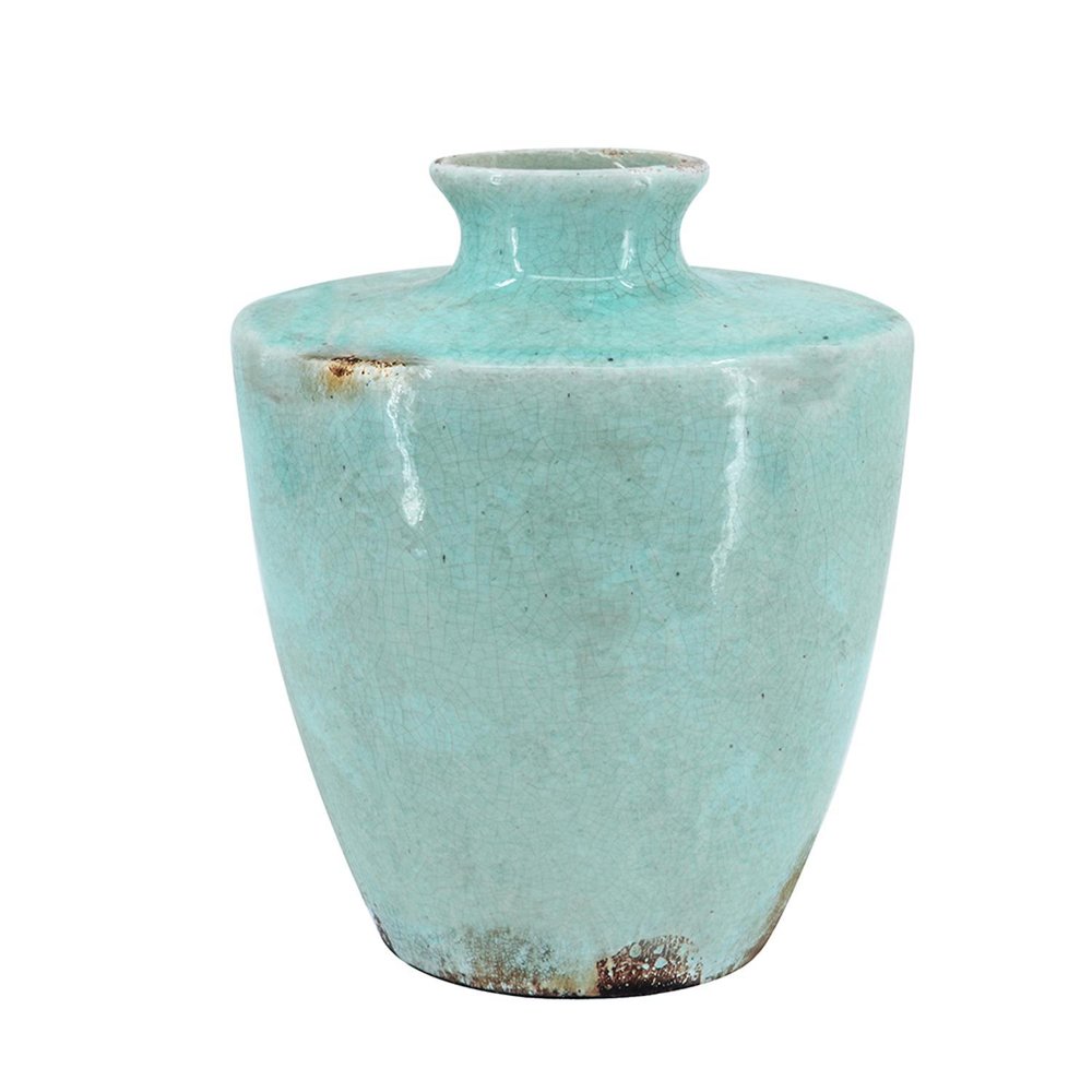 12" Aqua Terracotta Crackle Glaze Round Table Vase HomeRoots