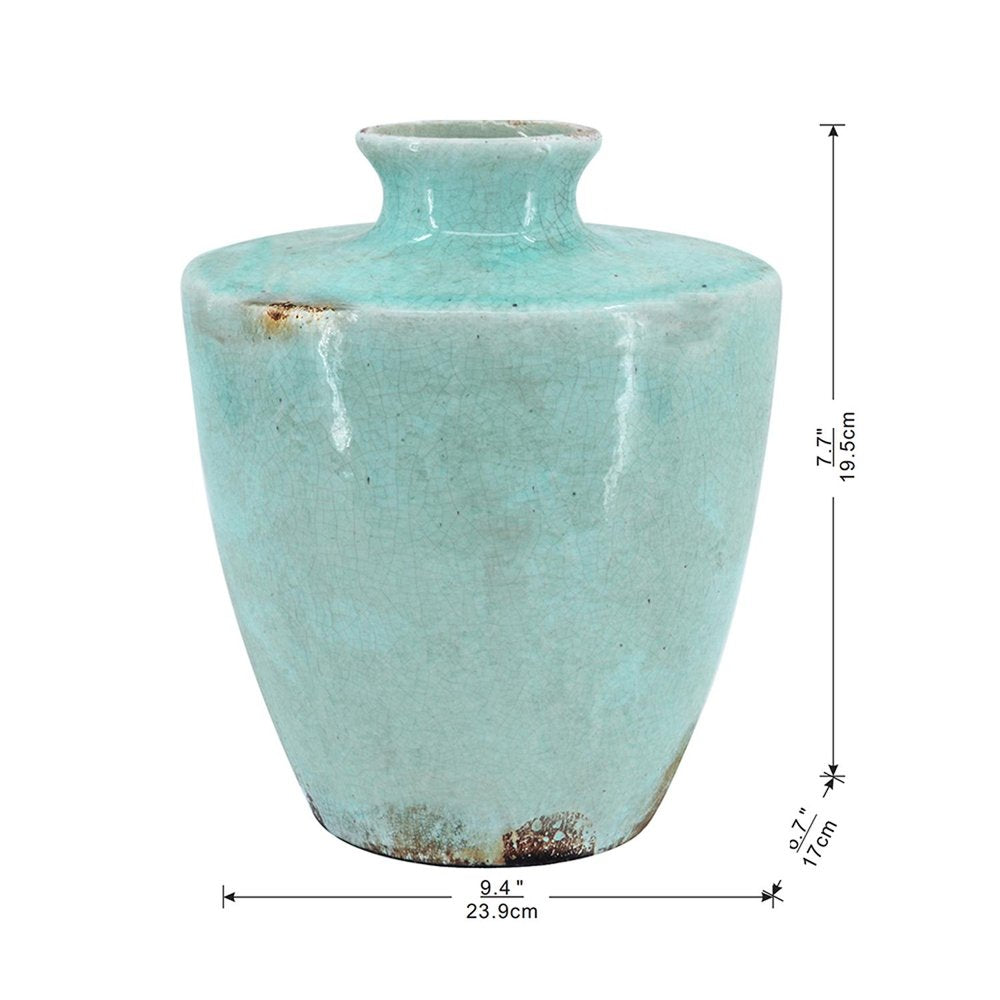 12" Aqua Terracotta Crackle Glaze Round Table Vase HomeRoots