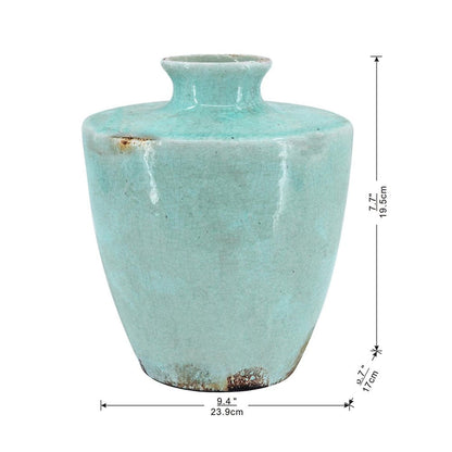 12" Aqua Terracotta Crackle Glaze Round Table Vase HomeRoots