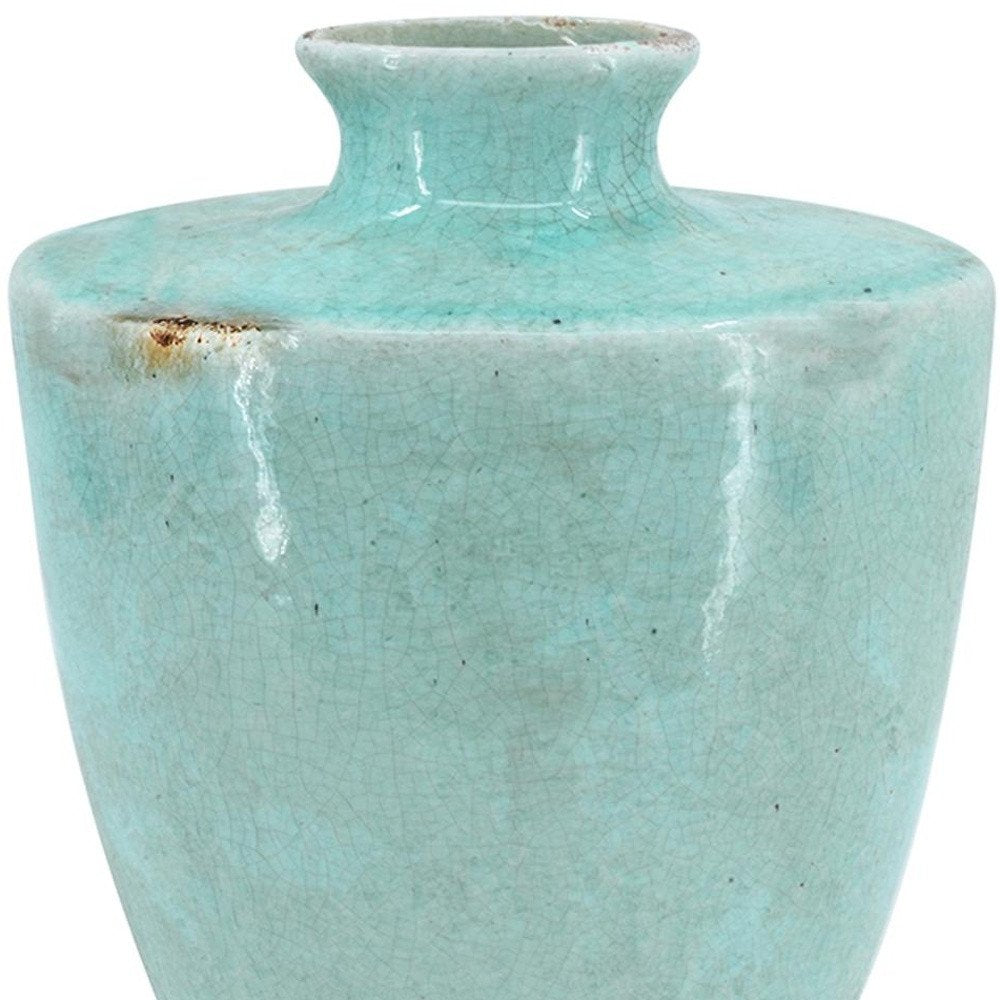 12" Aqua Terracotta Crackle Glaze Round Table Vase HomeRoots