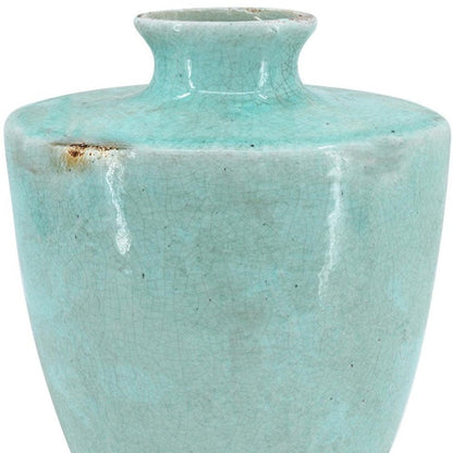 12" Aqua Terracotta Crackle Glaze Round Table Vase HomeRoots