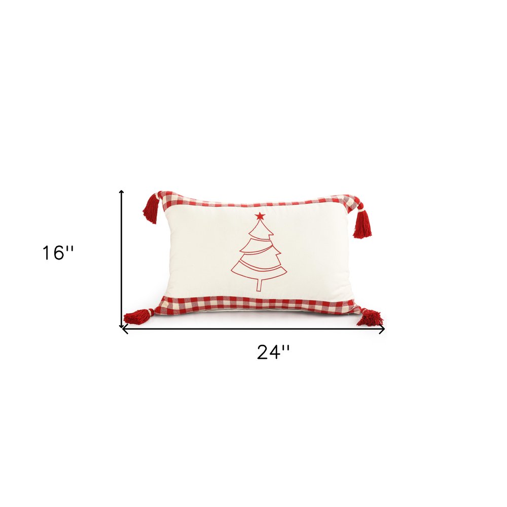 16" X 24" Red and White Christmas Tree Cotton Zippered Pillow With Tassels — view 7