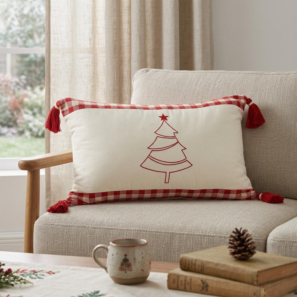 16" X 24" Red and White Christmas Tree Cotton Zippered Pillow With Tassels — view 8