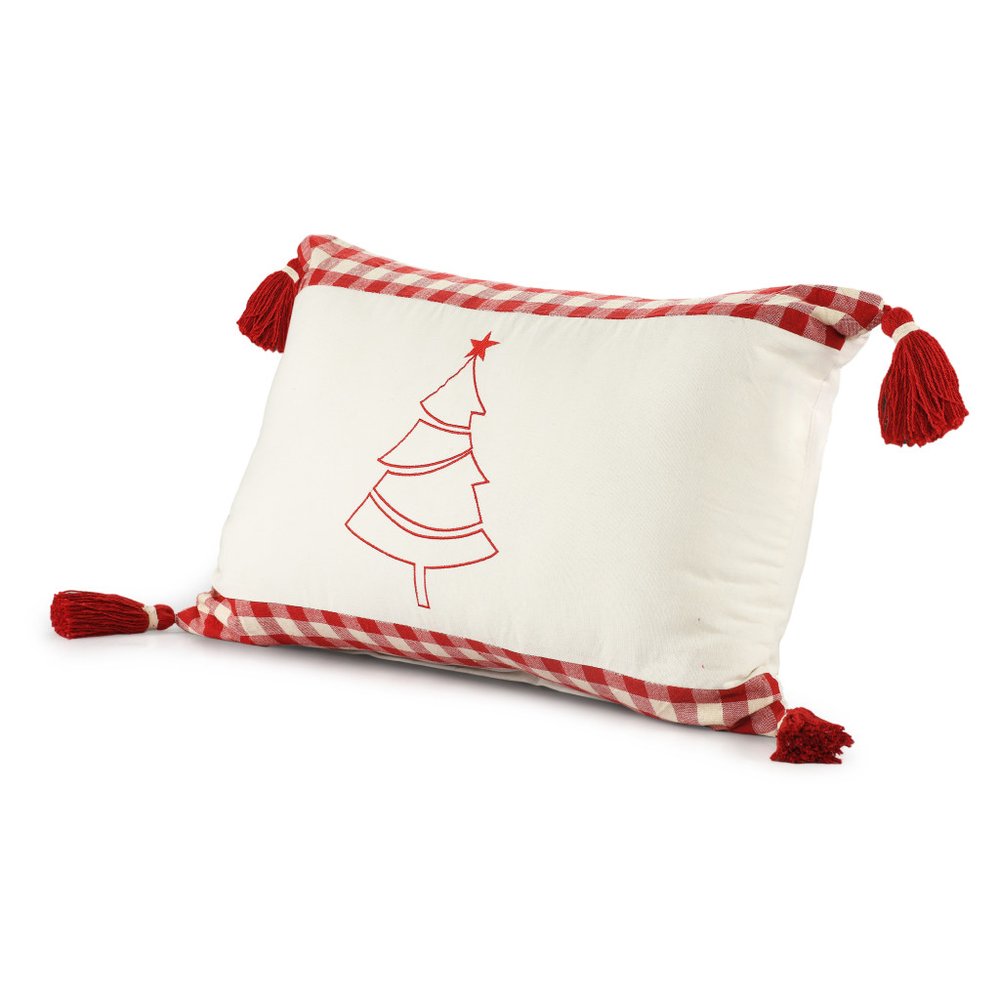 16" X 24" Red and White Christmas Tree Cotton Zippered Pillow With Tassels — view 4