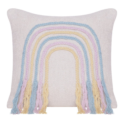 20" X 20" Blue and Off White Braided Cotton Zippered Pillow With Fringe FurniFindUSA
