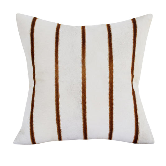 20" X 20" Brown and Ivory Striped Faux Leather Zippered Pillow