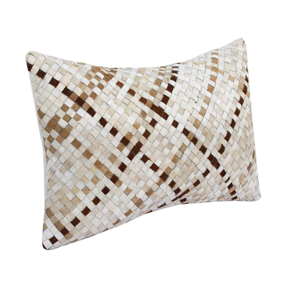 16" X 24" Brown and Ivory Check Faux Leather Zippered Pillow — view 2