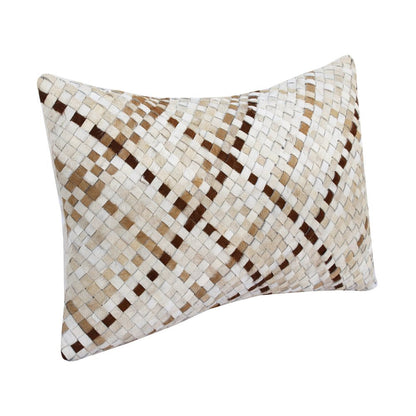 16" X 24" Brown and Ivory Check Faux Leather Zippered Pillow HomeRoots