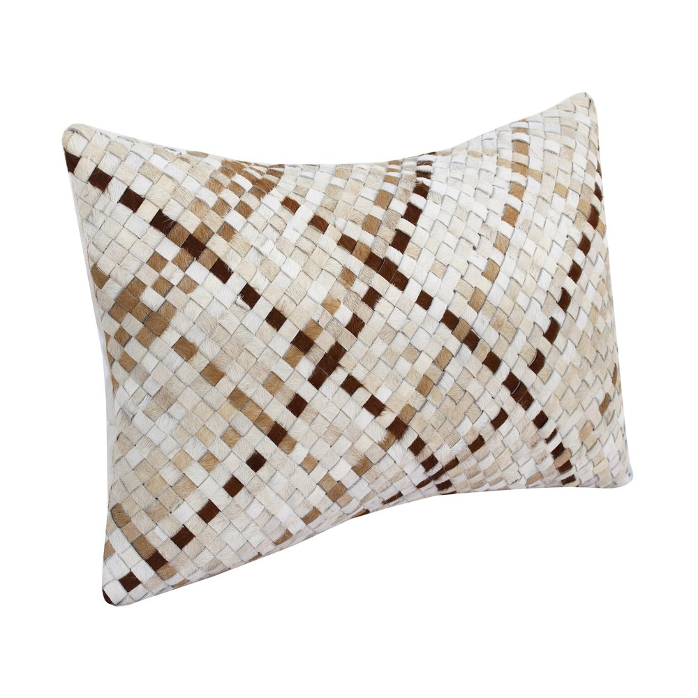16" X 24" Brown and Ivory Check Faux Leather Zippered Pillow — view 2