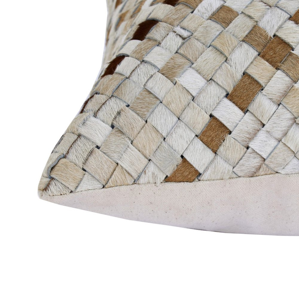 16" X 24" Brown and Ivory Check Faux Leather Zippered Pillow HomeRoots