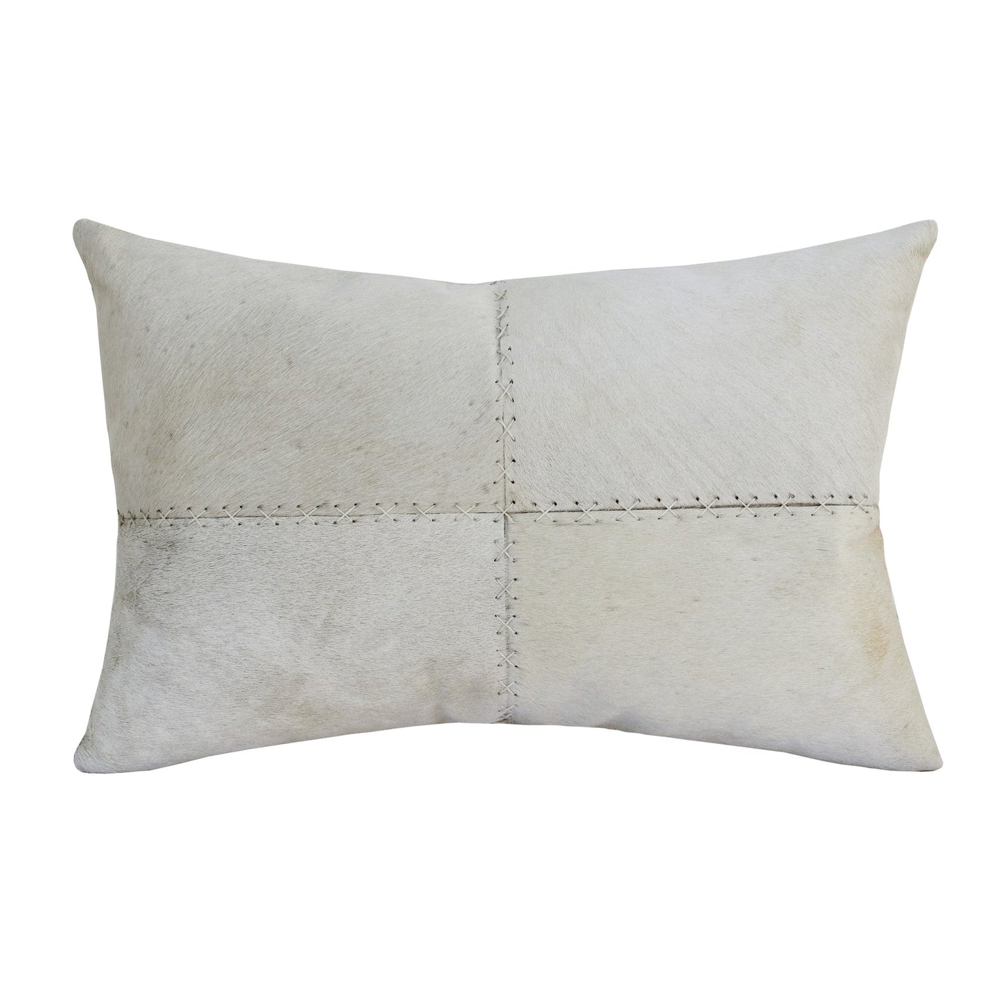 16" X 24" Ivory Patchwork Faux Leather Zippered Pillow FurniFindUSA