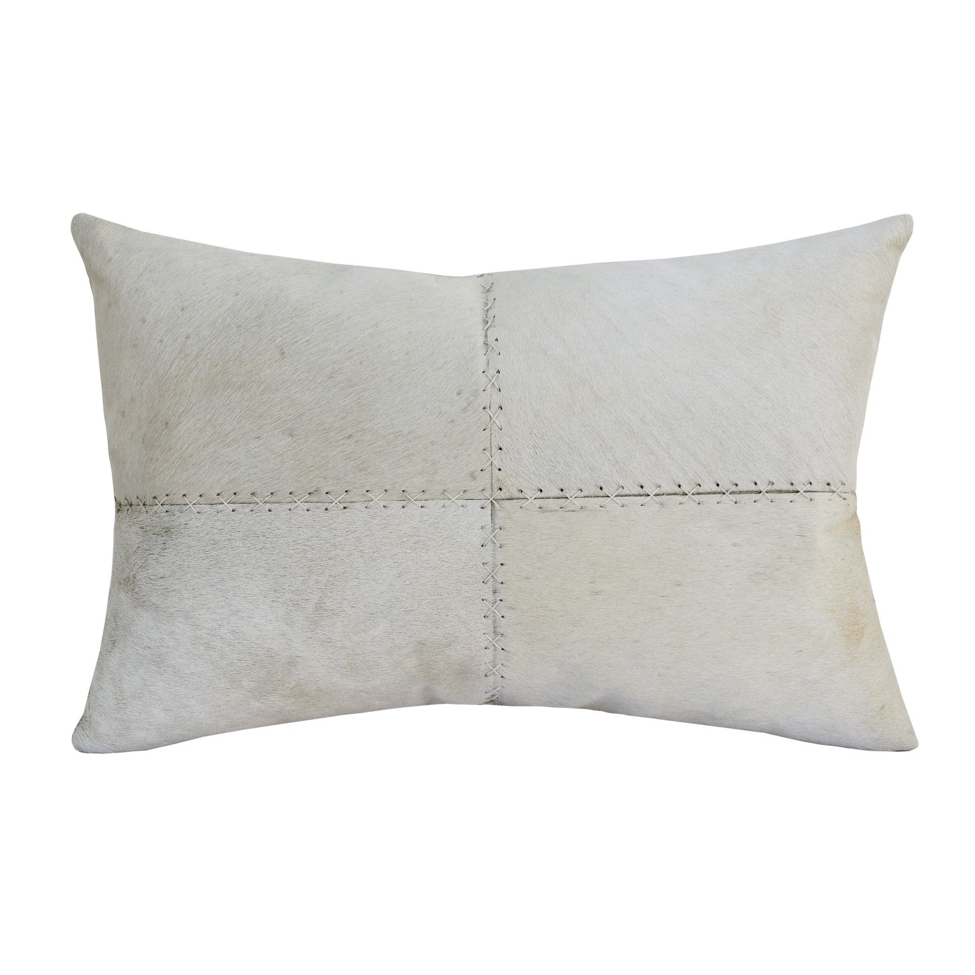 16" X 24" Ivory Patchwork Faux Leather Zippered Pillow FurniFindUSA