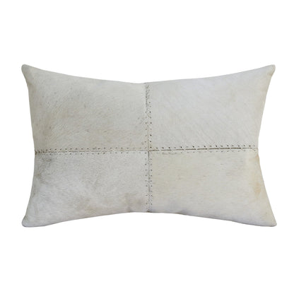 16" X 24" Ivory Patchwork Faux Leather Zippered Pillow FurniFindUSA