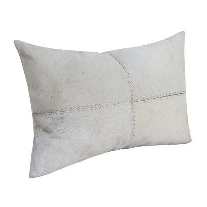 16" X 24" Ivory Patchwork Faux Leather Zippered Pillow FurniFindUSA