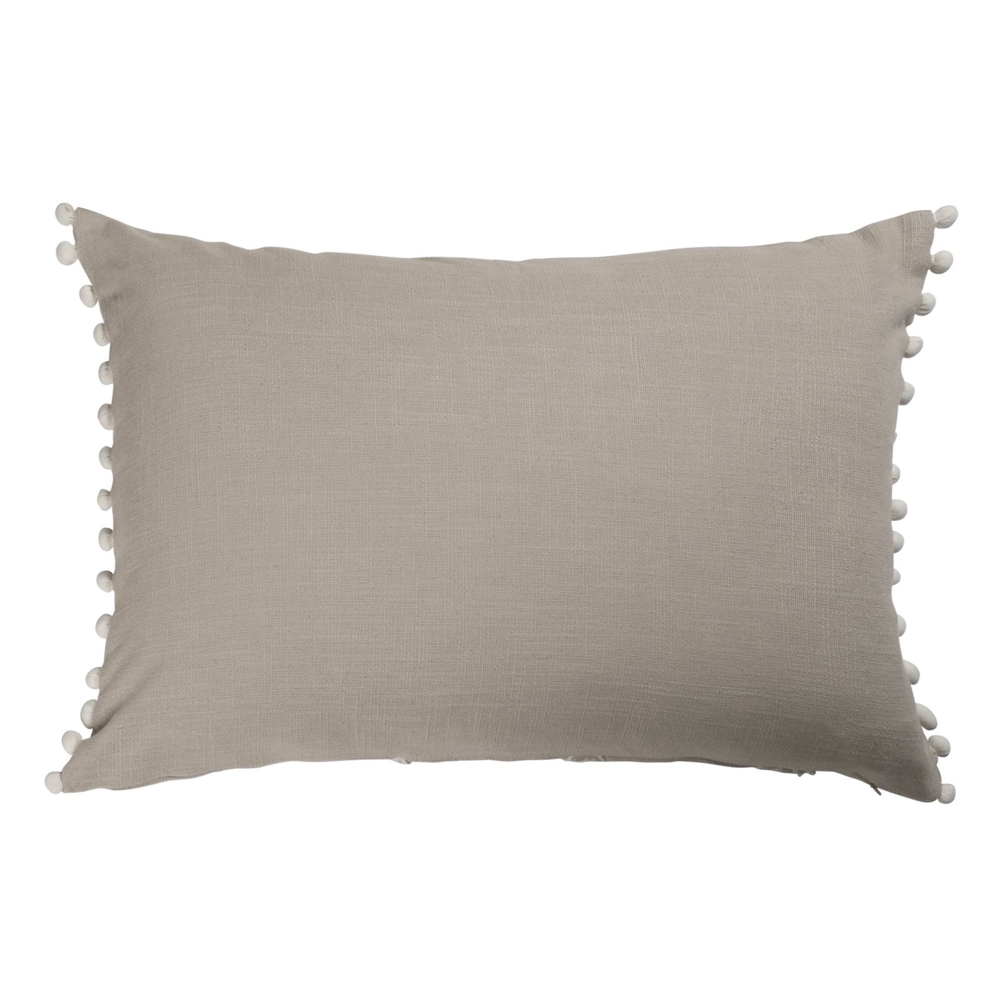 16" X 24" Beige and Ivory Floral Cotton Zippered Pillow With Embroidery, Pom Poms FurniFindUSA