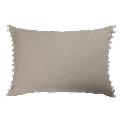 16" X 24" Beige and Ivory Floral Cotton Zippered Pillow With Embroidery, Pom Poms FurniFindUSA