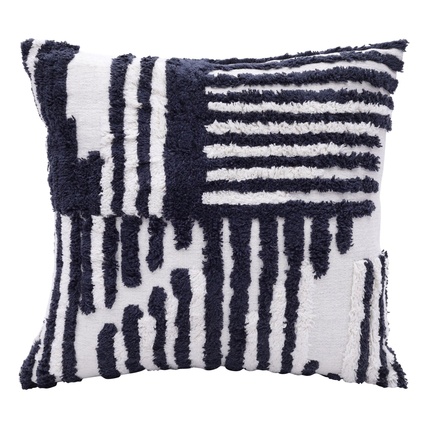 22" Navy and White Geometric Cotton Throw Pillow FurniFindUSA