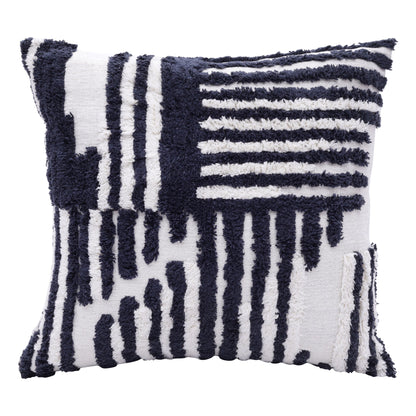 22" Navy and White Geometric Cotton Throw Pillow FurniFindUSA