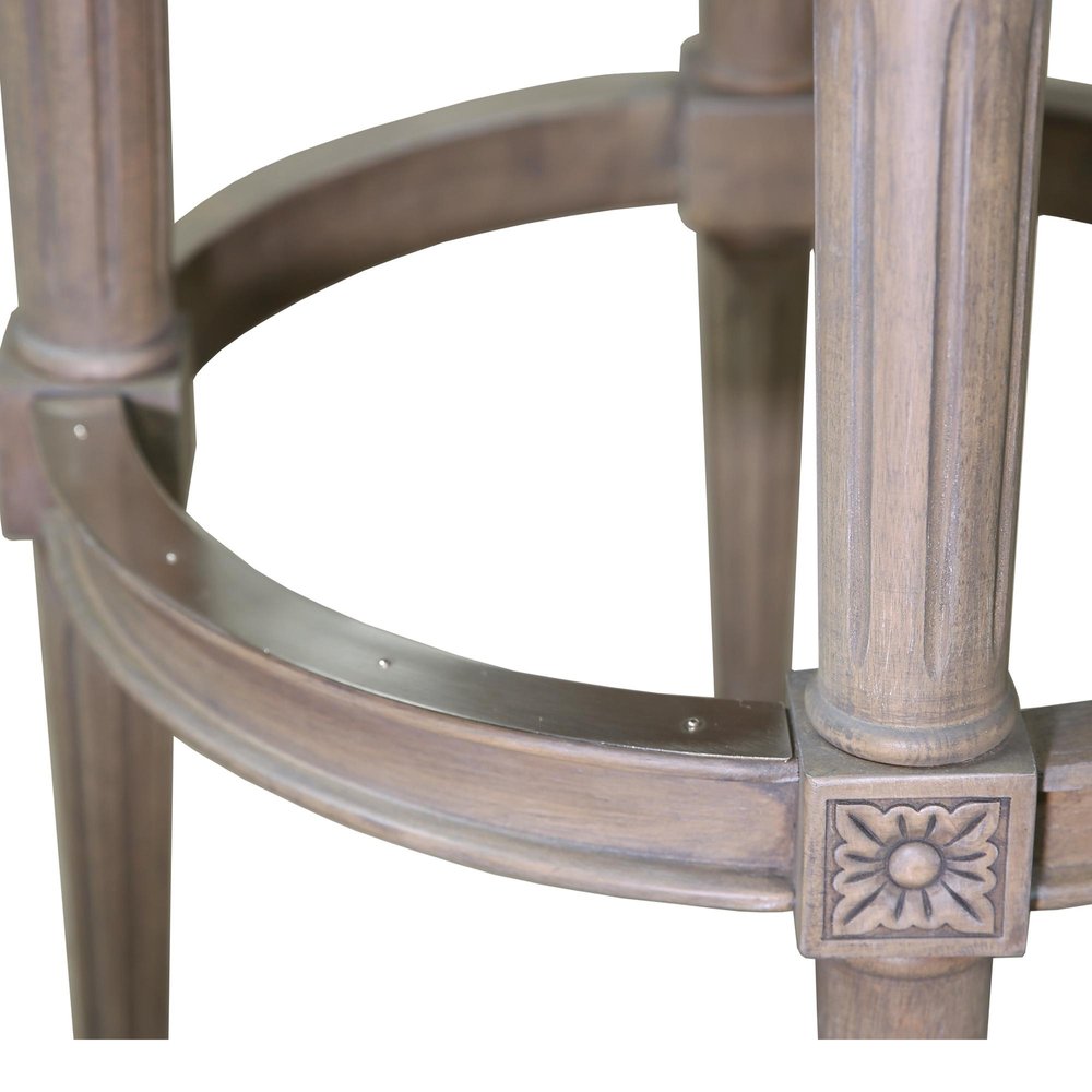 30" Gray Linen And Solid Wood Bar Height Swivel Bar Chair HomeRoots