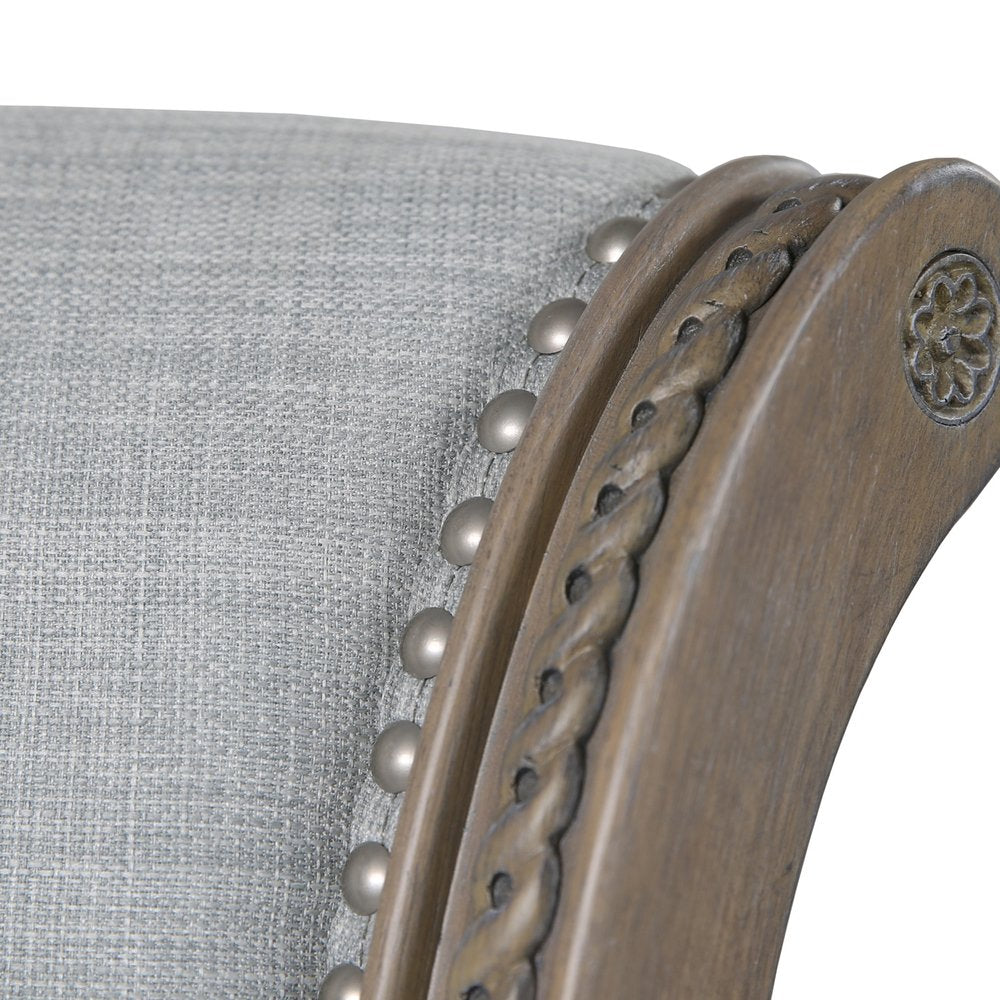 30" Gray Solid Wood and Linen Bar Height Swivel Bar Chair HomeRoots