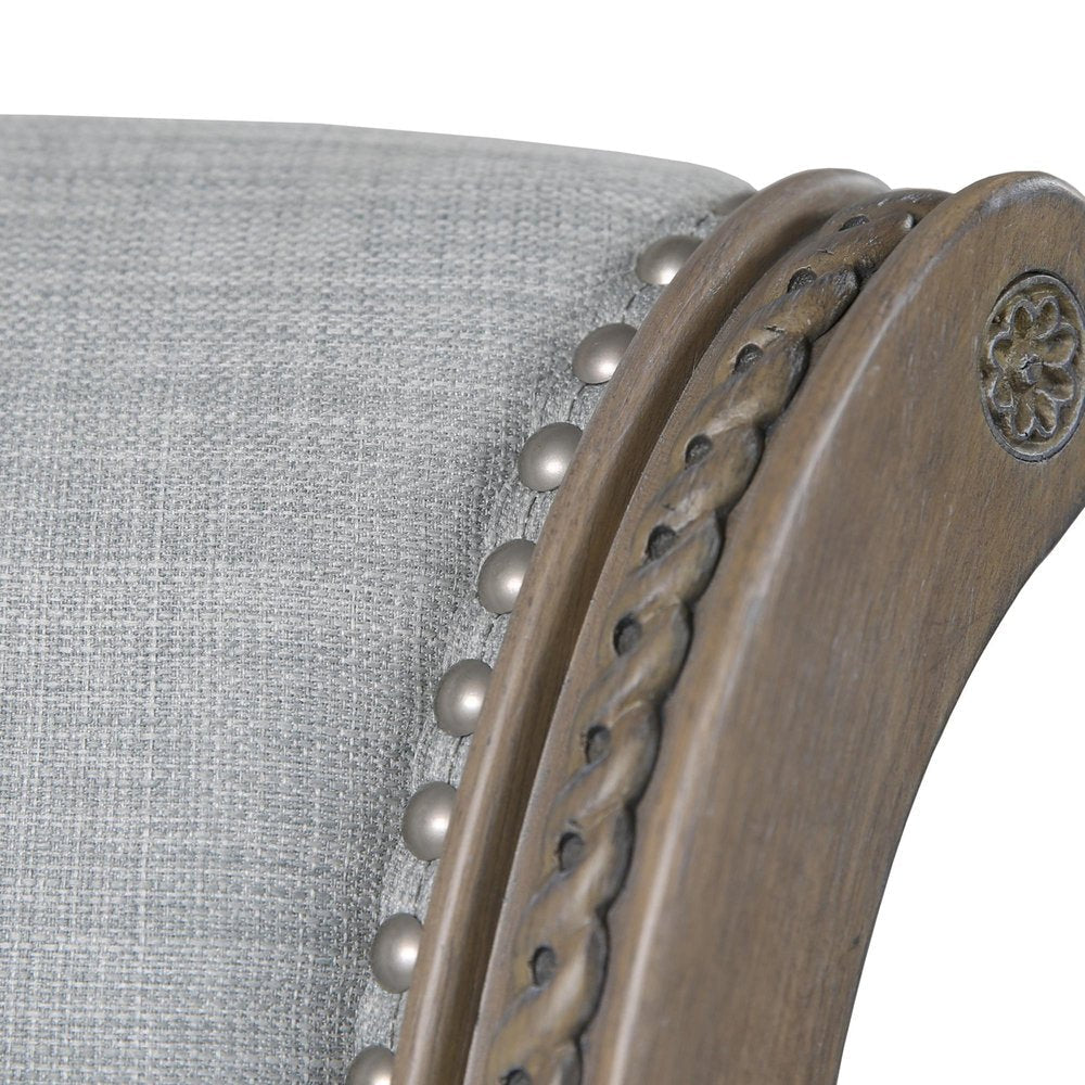 30" Gray Linen And Solid Wood Bar Height Swivel Bar Chair HomeRoots