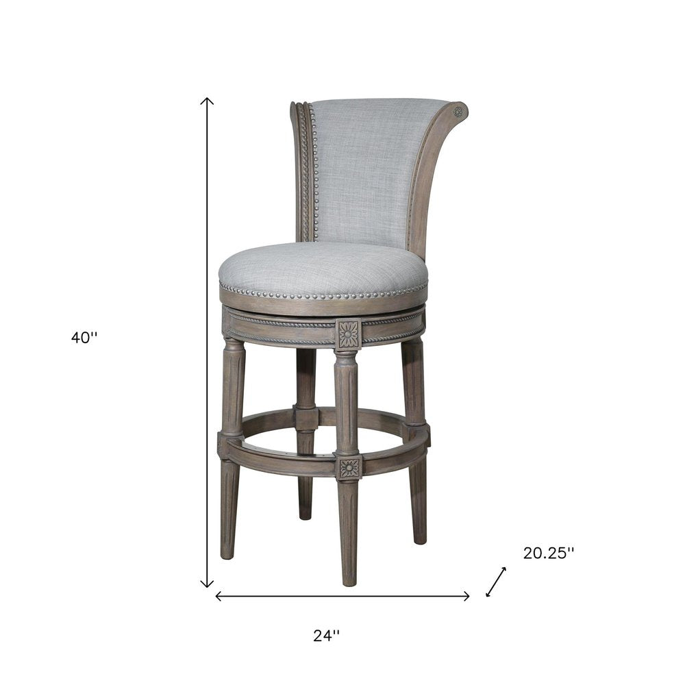 25" Gray Fabric And Solid Wood Counter Height Swivel Bar Chair HomeRoots