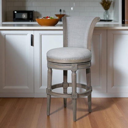 25" Gray Fabric And Solid Wood Counter Height Swivel Bar Chair HomeRoots