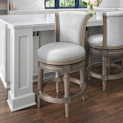 25" Gray Solid Wood and Fabric Counter Height Swivel Bar Chair HomeRoots