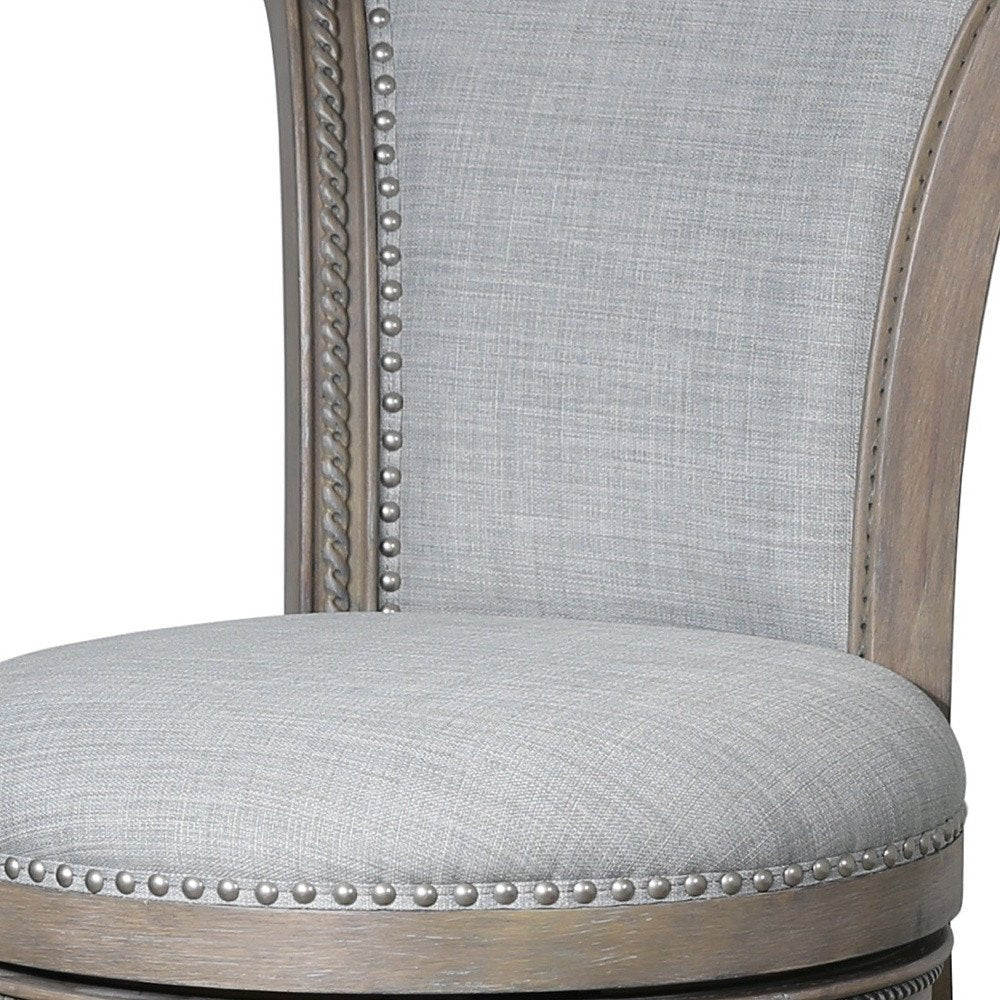 25" Gray Fabric And Solid Wood Counter Height Swivel Bar Chair HomeRoots