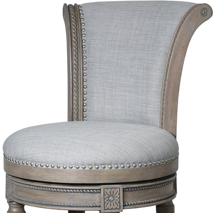 25" Gray Fabric And Solid Wood Counter Height Swivel Bar Chair HomeRoots