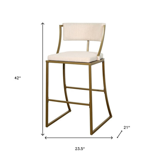 30" Beige And Antiqued Brass Fabric And Steel Low Back Bar Height Bar Chair HomeRoots