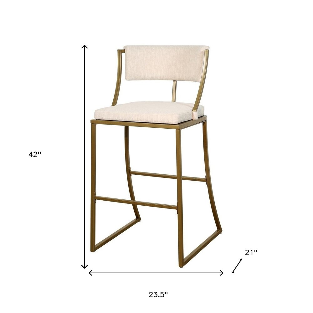 30" Beige And Antiqued Brass Fabric And Steel Low Back Bar Height Bar Chair HomeRoots
