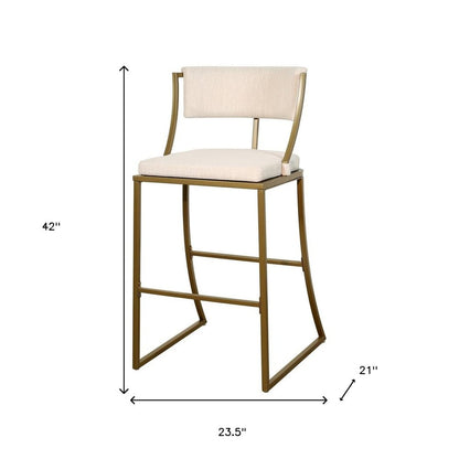 30" Beige And Antiqued Brass Fabric And Steel Low Back Bar Height Bar Chair HomeRoots