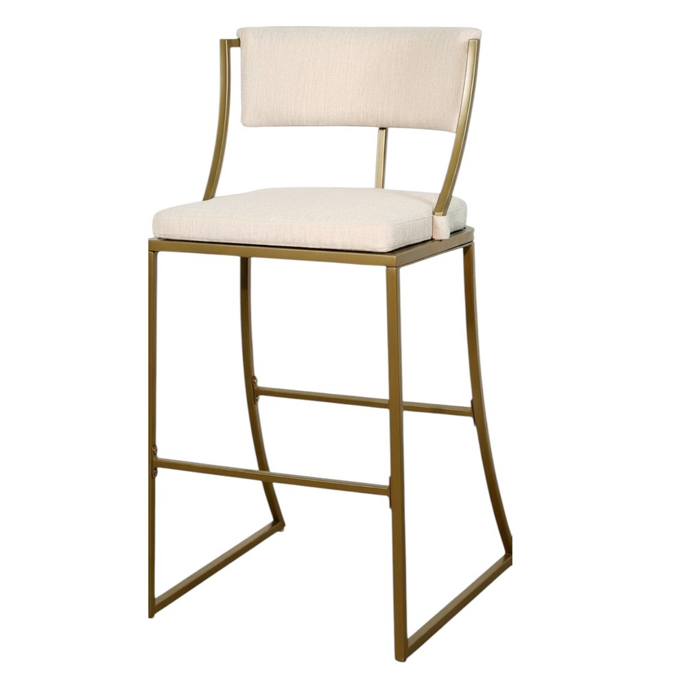 30" Beige And Antiqued Brass Fabric And Steel Low Back Bar Height Bar Chair HomeRoots