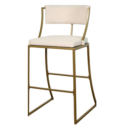 30" Beige And Antiqued Brass Fabric And Steel Low Back Bar Height Bar Chair HomeRoots