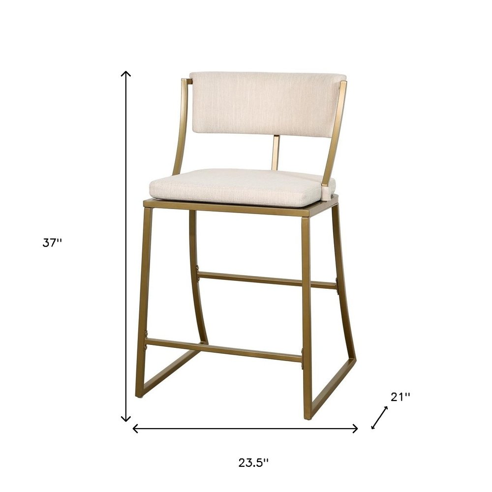 25" Beige And Antiqued Brass Fabric And Steel Low Back Counter Height Bar Chair HomeRoots