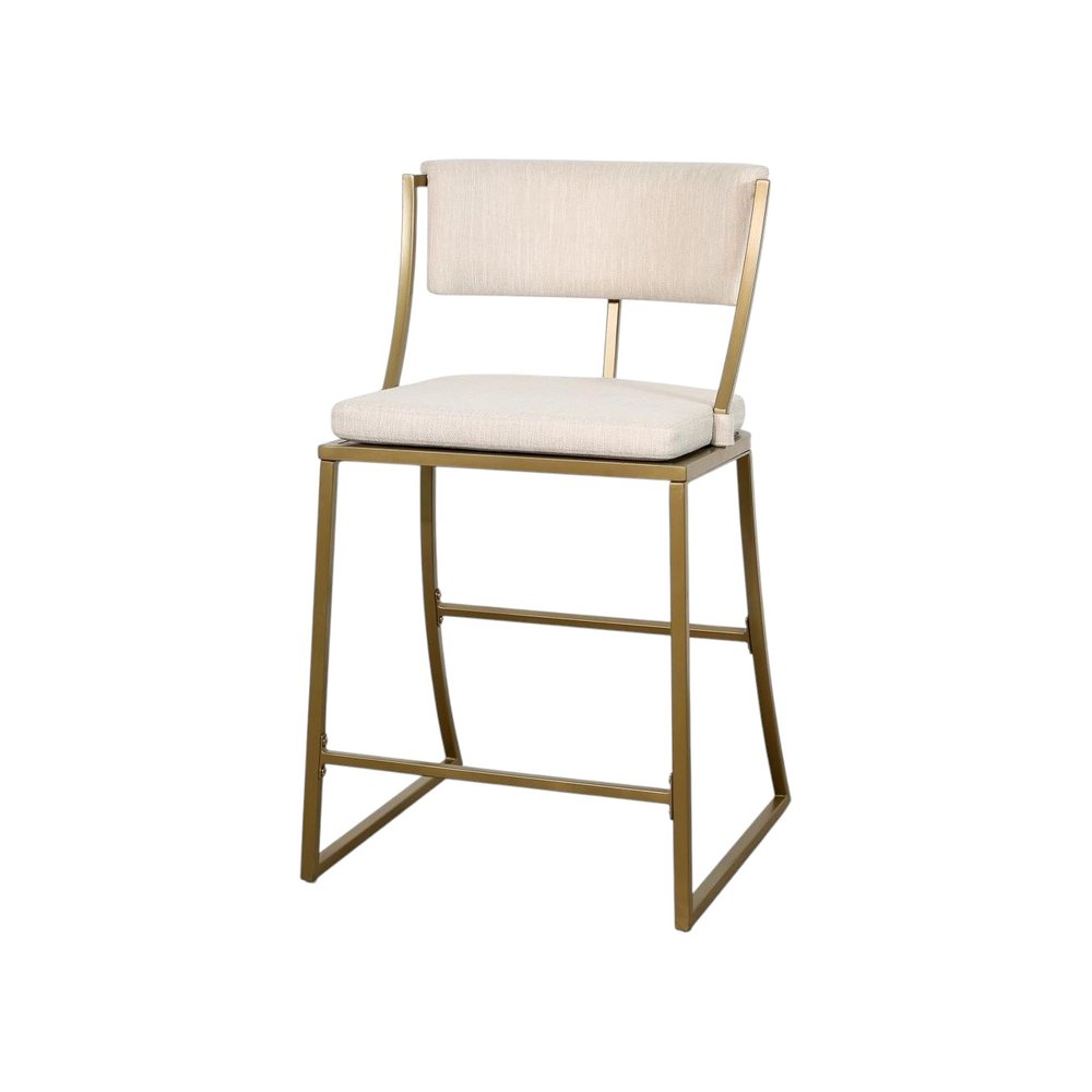 25" Beige And Antiqued Brass Fabric And Steel Low Back Counter Height Bar Chair HomeRoots