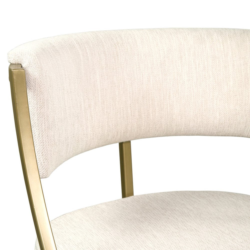 25" Beige And Antiqued Brass Fabric And Steel Low Back Counter Height Bar Chair HomeRoots