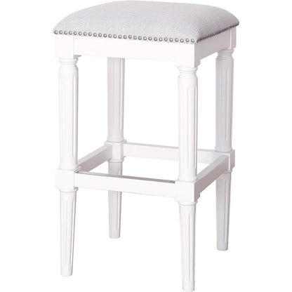 31" Light Gray And White Fabric And Solid Wood Backless Bar Height Bar Chair HomeRoots