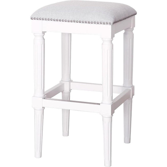31" Light Gray And White Fabric And Solid Wood Backless Bar Height Bar Chair HomeRoots