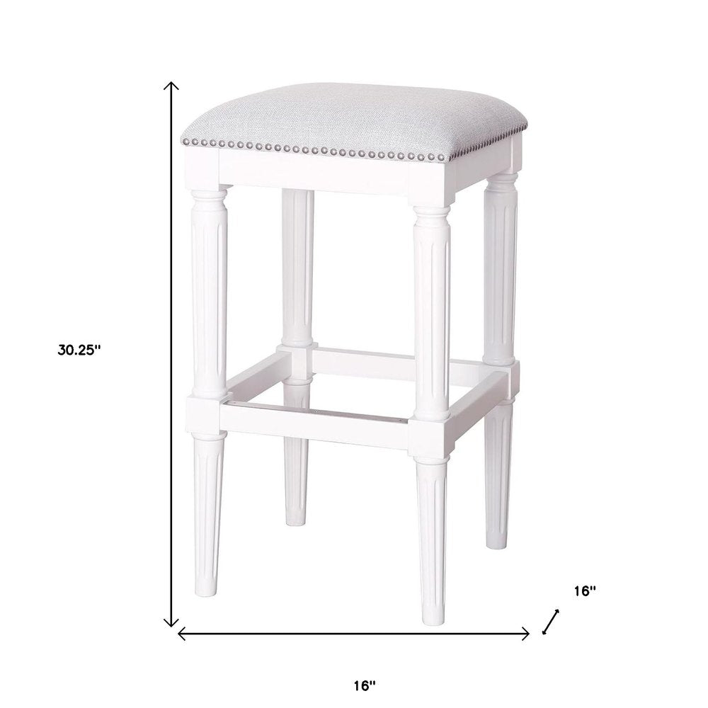 31" Light Gray And White Fabric And Solid Wood Backless Bar Height Bar Chair HomeRoots