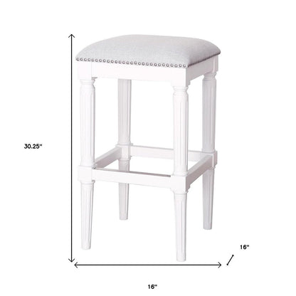 31" Light Gray And White Fabric And Solid Wood Backless Bar Height Bar Chair HomeRoots