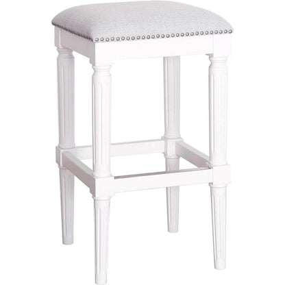 31" Light Gray And White Fabric And Solid Wood Backless Bar Height Bar Chair HomeRoots