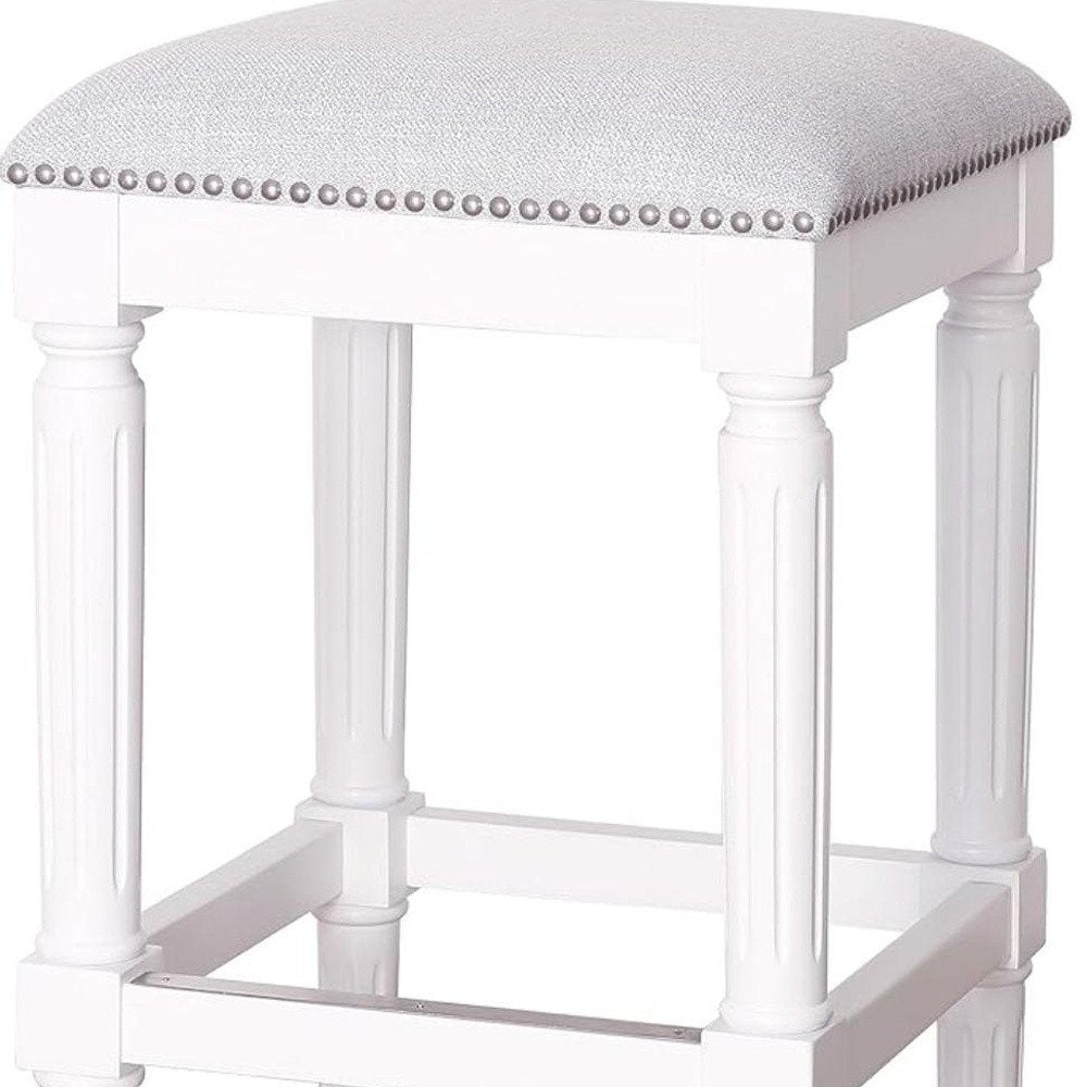 31" Light Gray And White Fabric And Solid Wood Backless Bar Height Bar Chair HomeRoots