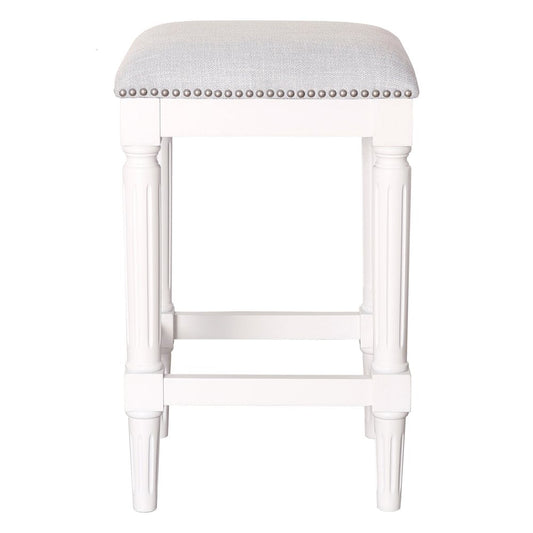 27" Gray And Antiqued White Fabric And Solid Wood Backless Counter Height Bar Chair HomeRoots